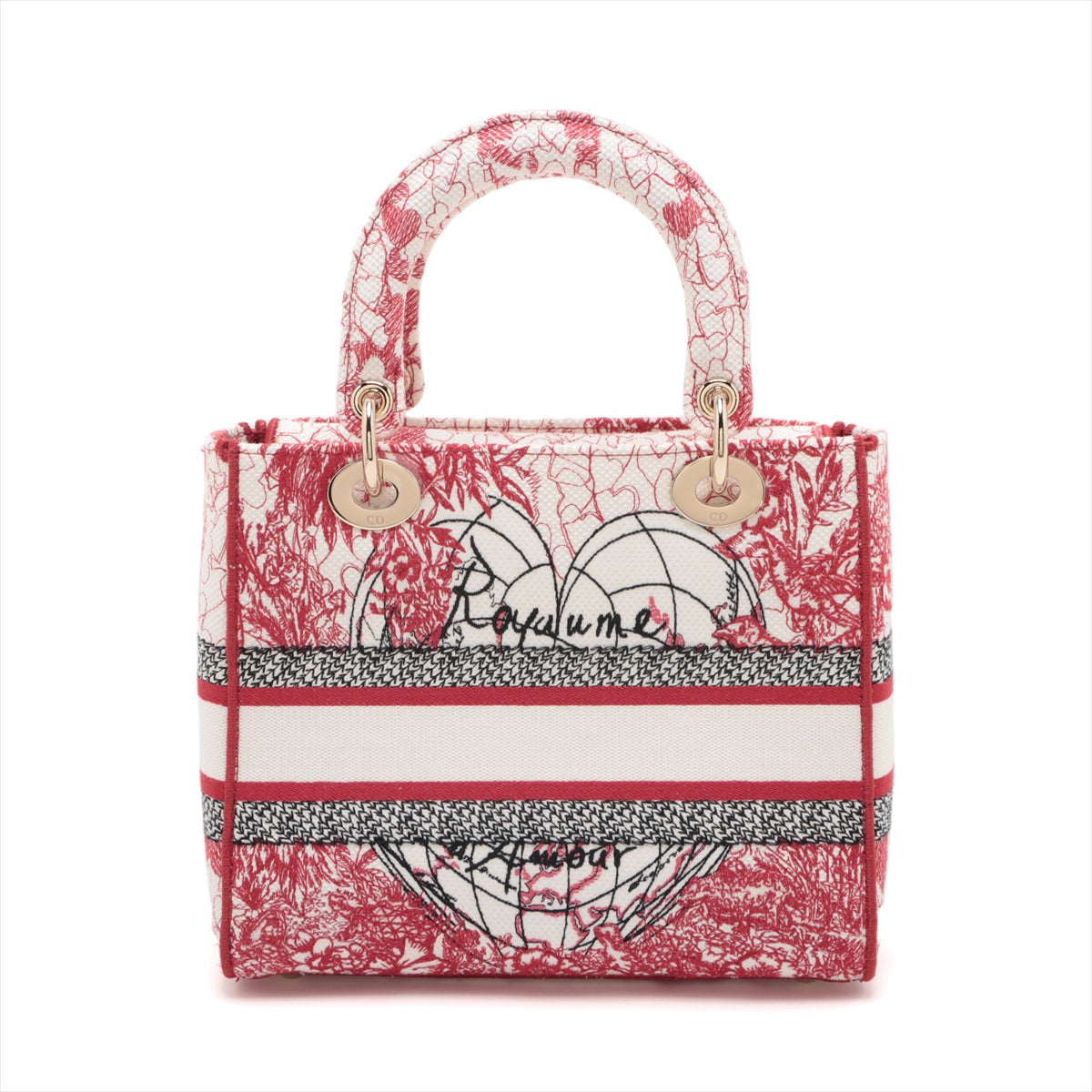 Lady D-Lite Medium Canvas Embroidery Tote Borsa in tessuto bianco ricamata 