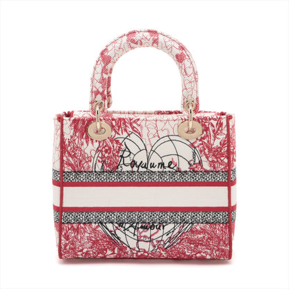 Lady D-Lite Medium Canvas Embroidery Tote Borsa in tessuto bianco ricamata 