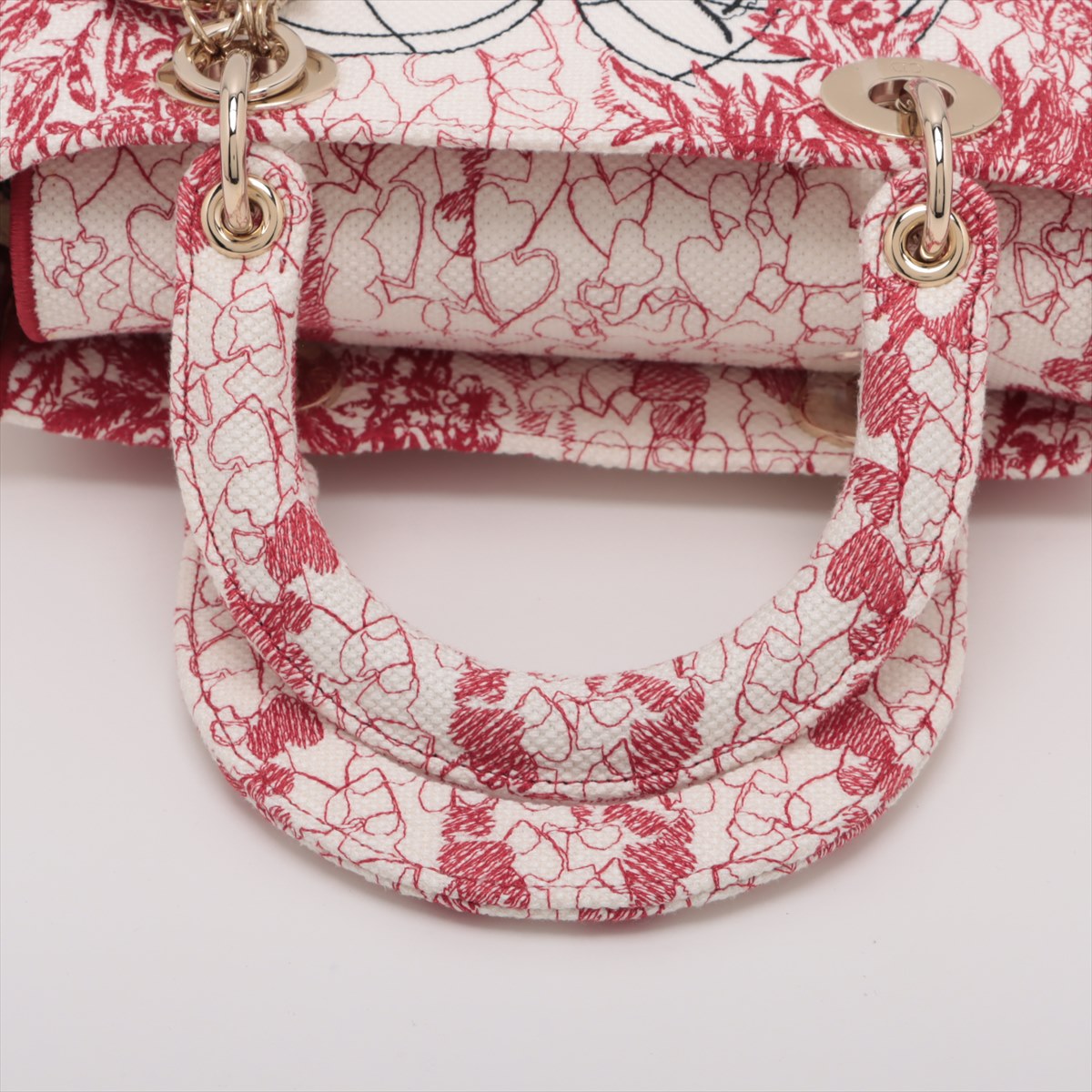 Lady D-Lite Medium Canvas Embroidery Tote Borsa in tessuto bianco ricamata 
