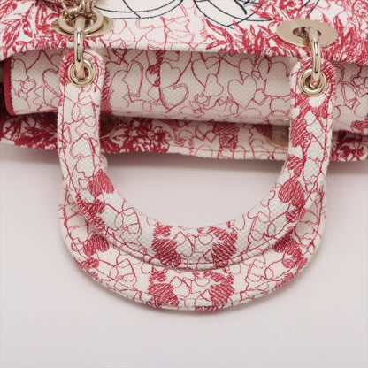 Lady D-Lite Medium Canvas Embroidery Tote Borsa in tessuto bianco ricamata 