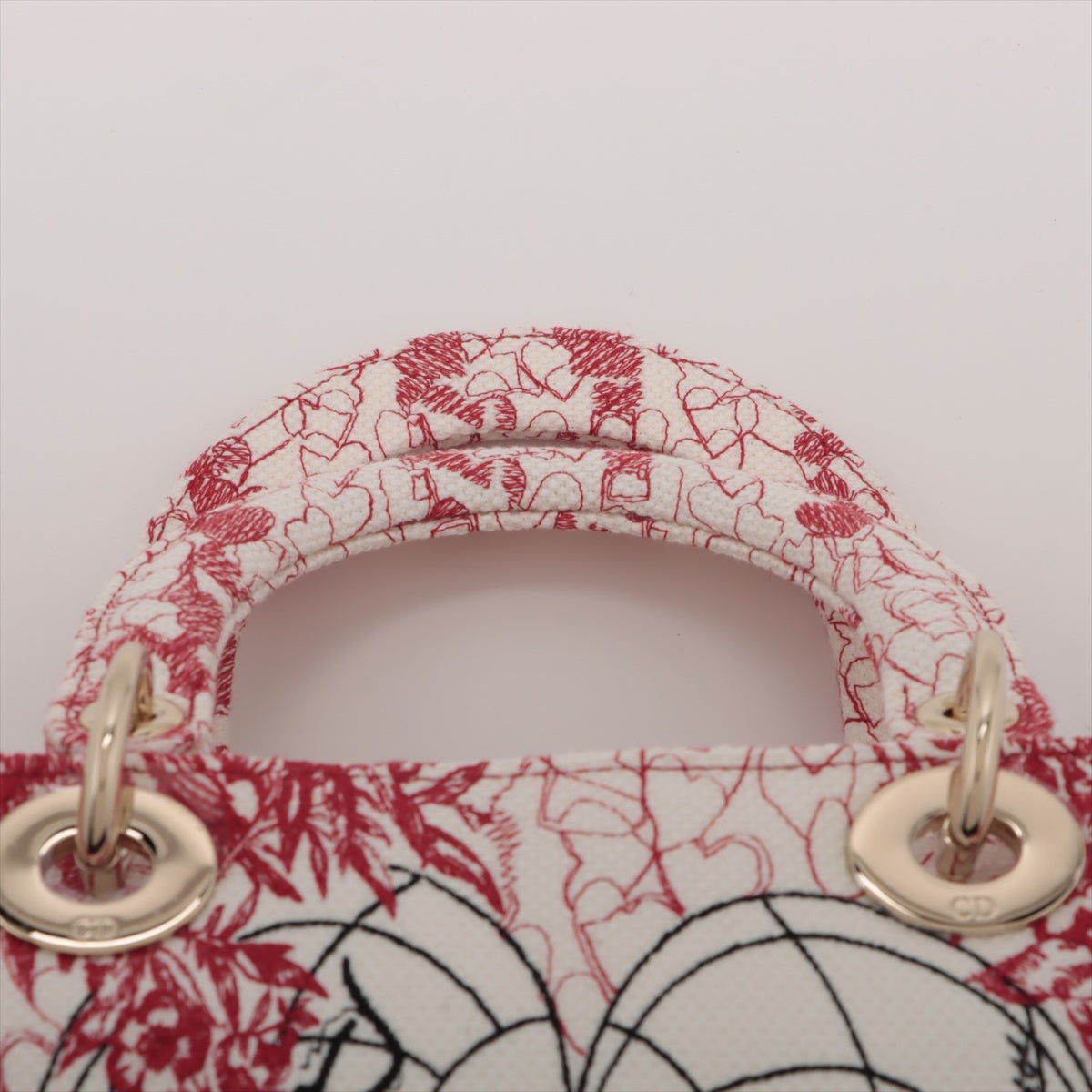 Lady D-Lite Medium Canvas Embroidery Tote Borsa in tessuto bianco ricamata 