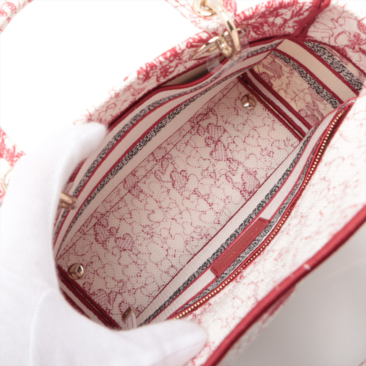 Lady D-Lite Medium Canvas Embroidery Tote Borsa in tessuto bianco ricamata 
