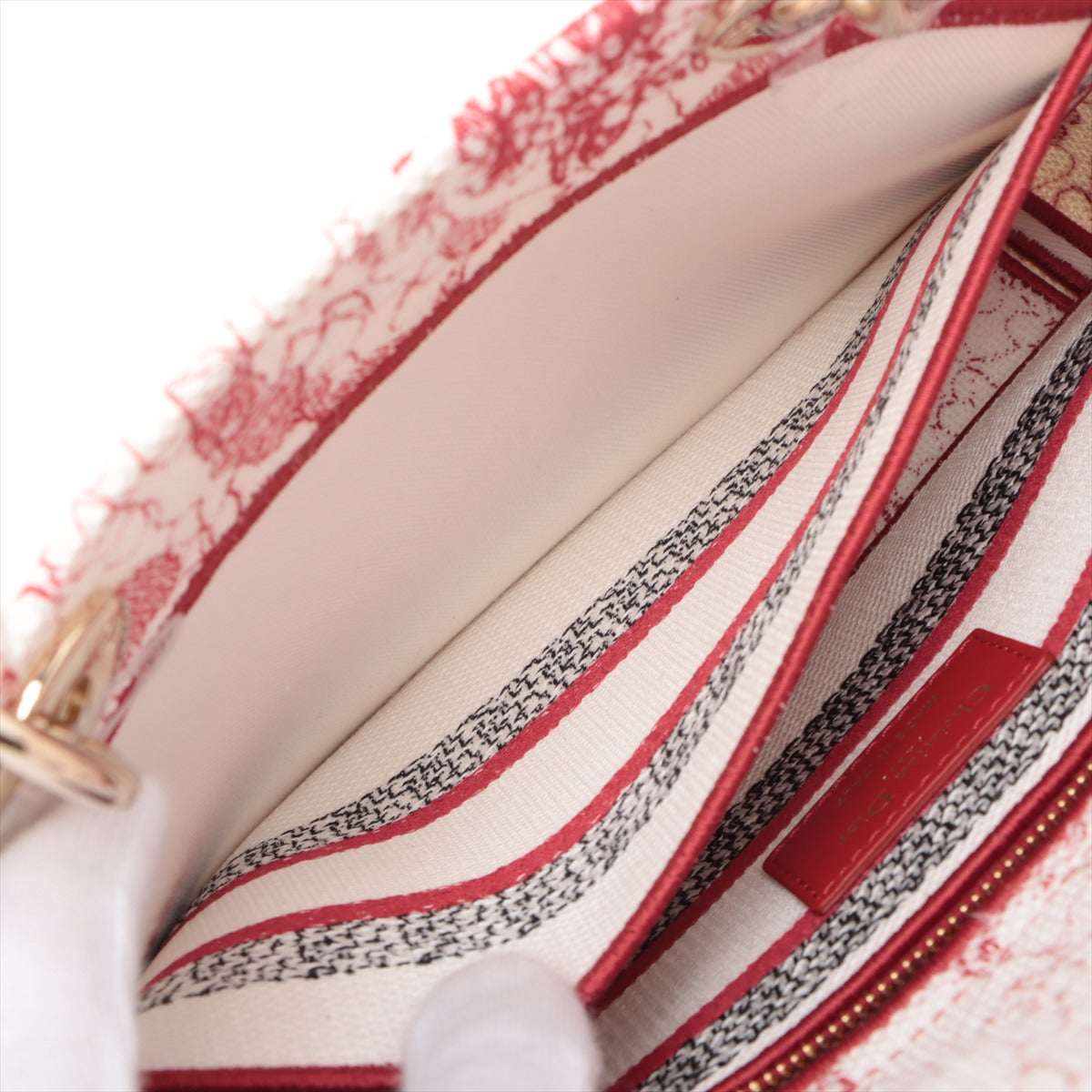 Lady D-Lite Medium Canvas Embroidery Tote Borsa in tessuto bianco ricamata 