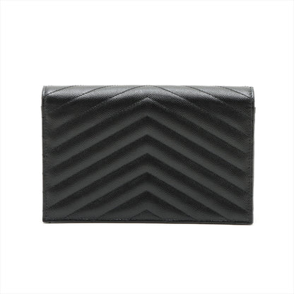 Carteira em couro de bezerro texturizado Cassandre Classic com costura Chevron acolchoada couro com alça transversal Shoulder bolsa Preta 