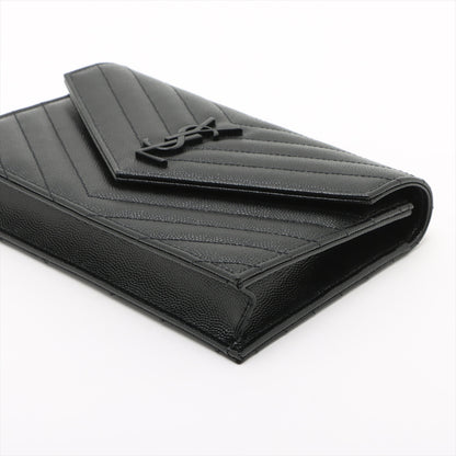 Carteira em couro de bezerro texturizado Cassandre Classic com costura Chevron acolchoada couro com alça transversal Shoulder bolsa Preta 
