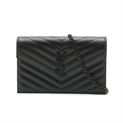 Carteira em couro de bezerro texturizado Cassandre Classic com costura Chevron acolchoada couro com alça transversal Shoulder bolsa Preta 