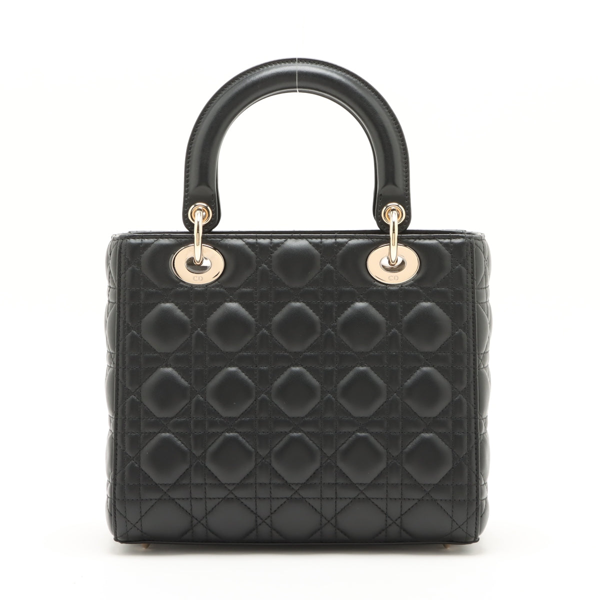 Lady Dior Medium Calfskin couro Cannage Tote Bolsa Black 
