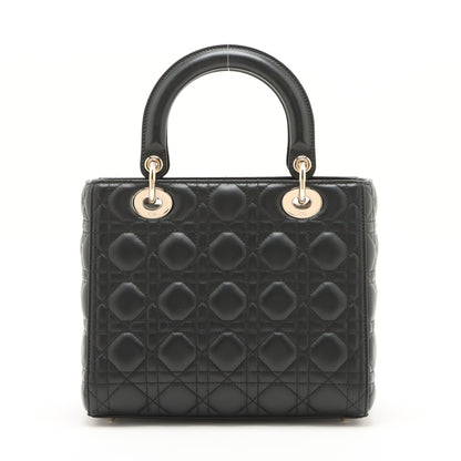 Lady Dior Medium Calfskin couro Cannage Tote Bolsa Black 
