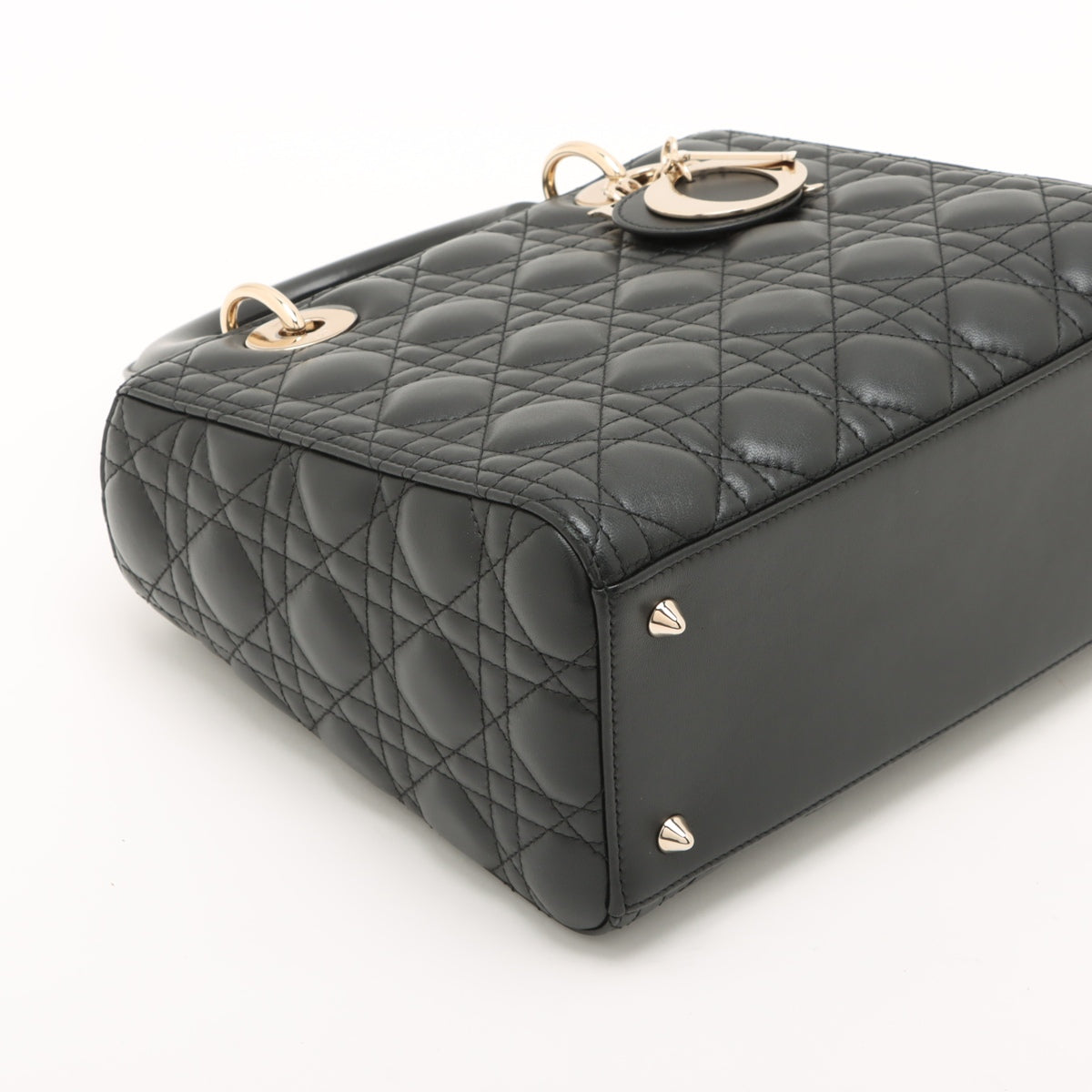Lady Dior Medium Calfskin couro Cannage Tote Bolsa Black 