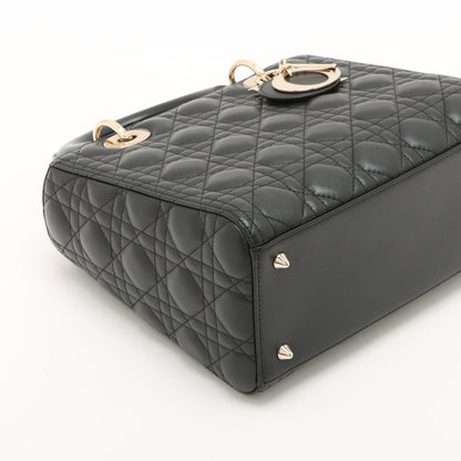 Lady Dior Medium Calfskin couro Cannage Tote Bolsa Black 