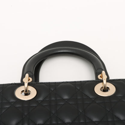 Lady Dior Medium Calfskin couro Cannage Tote Bolsa Black 
