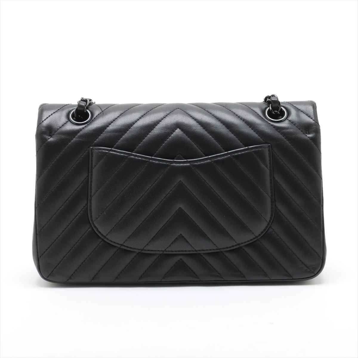 Classic Double Flap Medium Lambskin Leather Chevron Shoulder Bag Black