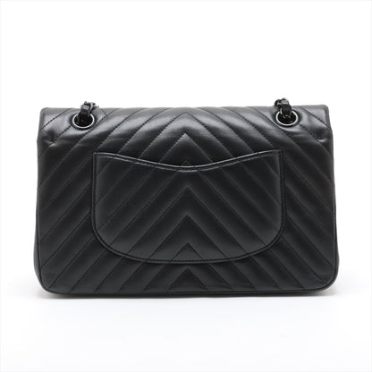 Classic Double Flap Medium Lambskin Leather Chevron Shoulder Bag Black