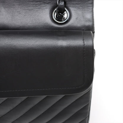 Classic Double Flap Medium Lambskin Leather Chevron Shoulder Bag Black