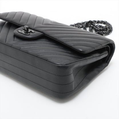 Classic Double Flap Medium Lambskin Leather Chevron Shoulder Bag Black