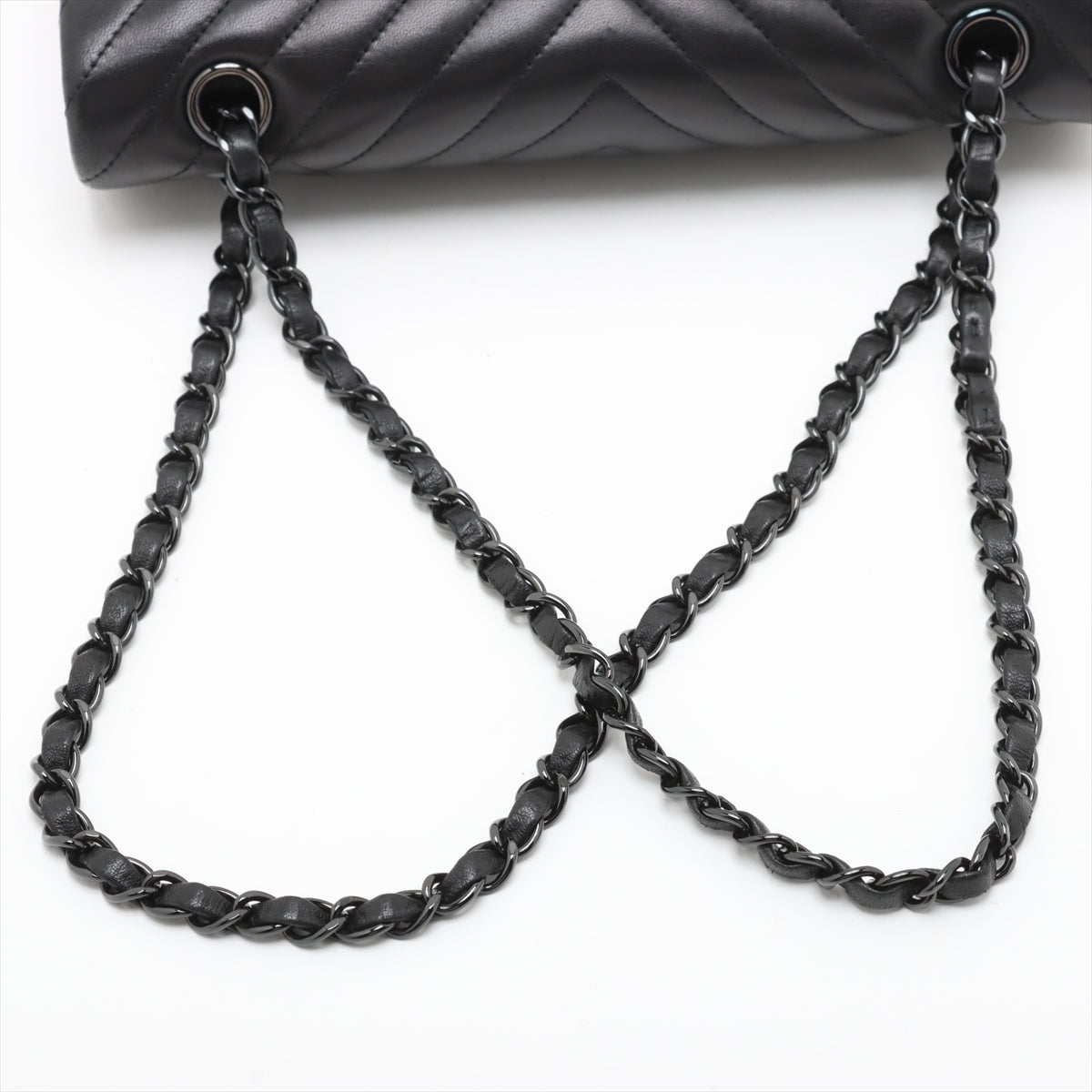 Classic Double Flap Medium Lambskin Leather Chevron Shoulder Bag Black
