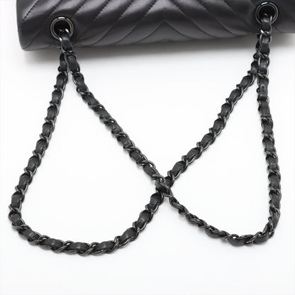 Classic Double Flap Medium Lambskin Leather Chevron Shoulder Bag Black
