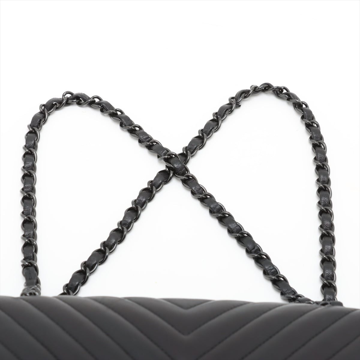 Classic Double Flap Medium Lambskin Leather Chevron Shoulder Bag Black