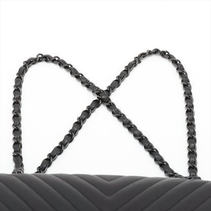 Classic Double Flap Medium Lambskin Leather Chevron Shoulder Bag Black