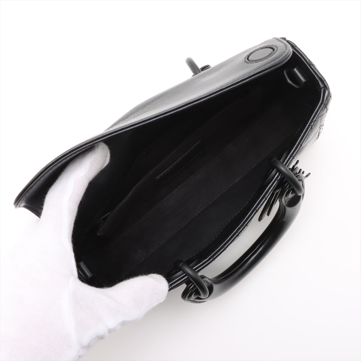 Lady D-Joy Small Calfskin & Patent Cannage Top-maniglia Borsa Black 