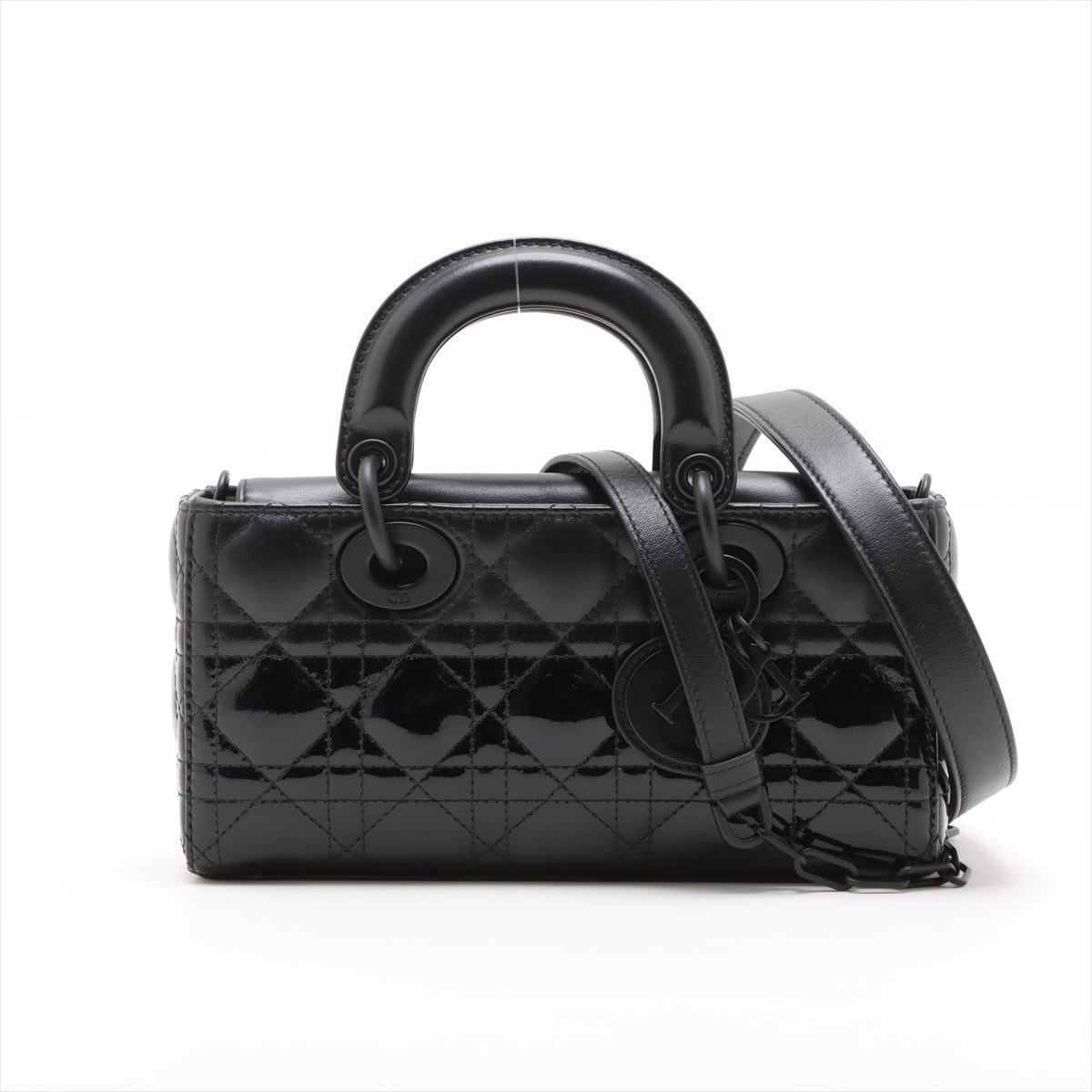 Lady D-Joy Small Calfskin & Patent Cannage Top-maniglia Borsa Black 