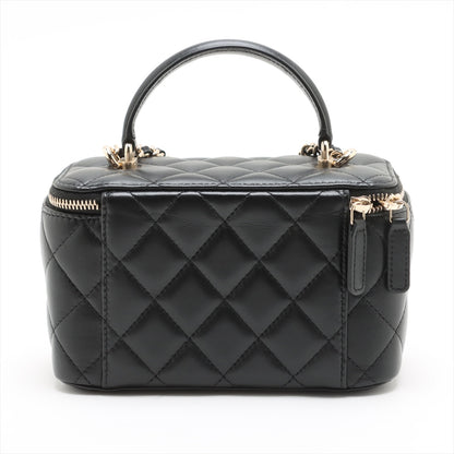 Vanity Case Small Lambskin Leather Quilted with Chain Handbag Black