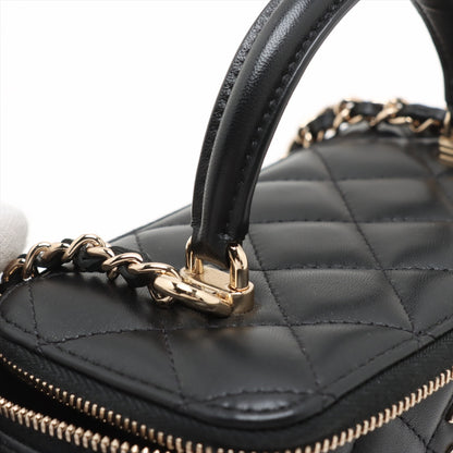 Vanity Case Small Lambskin Leather Quilted with Chain Handbag Black