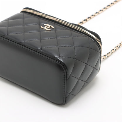 Vanity Case Small Lambskin Leather Quilted with Chain Handbag Black