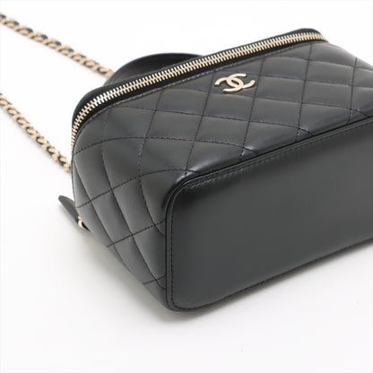 Vanity Case Small Lambskin Leather Quilted with Chain Handbag Black