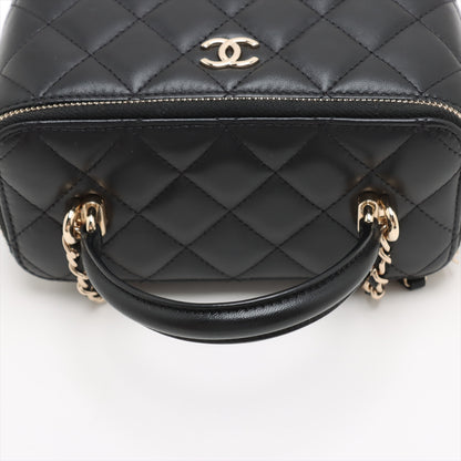 Vanity Case Small Lambskin Leather Quilted with Chain Handbag Black