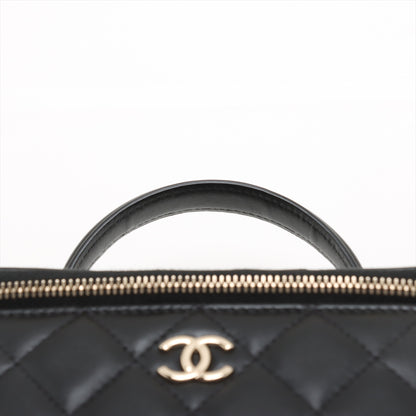 Vanity Case Small Lambskin Leather Quilted with Chain Handbag Black