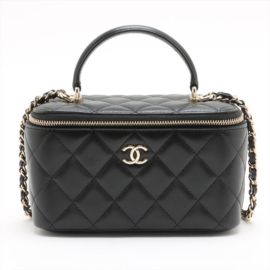 Vanity Case Small Lammleder-Schultertasche, gesteppt mit Kette, Schwarz 