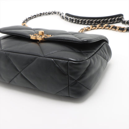 CHANEL 19 Medium Lambskin Leather Matelassè Flap Handbag Black