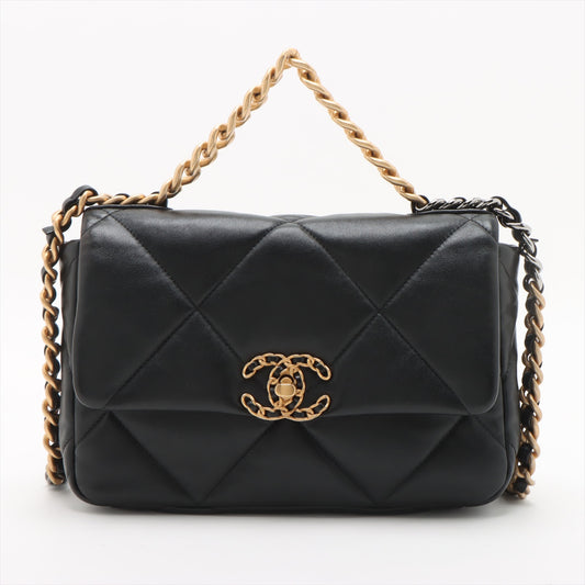 CHANEL 19 Medium Lambskin Leather Matelassè Flap Handbag Black