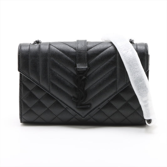 Envelope Small Leather Chevron Quilted Shoulder Bag Black