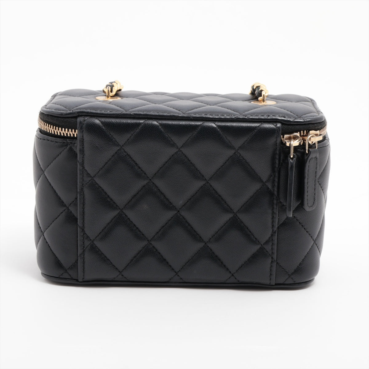 Coco Casino Small Lambskin Leather Quilted with Chain Vanity Case Handbag Black