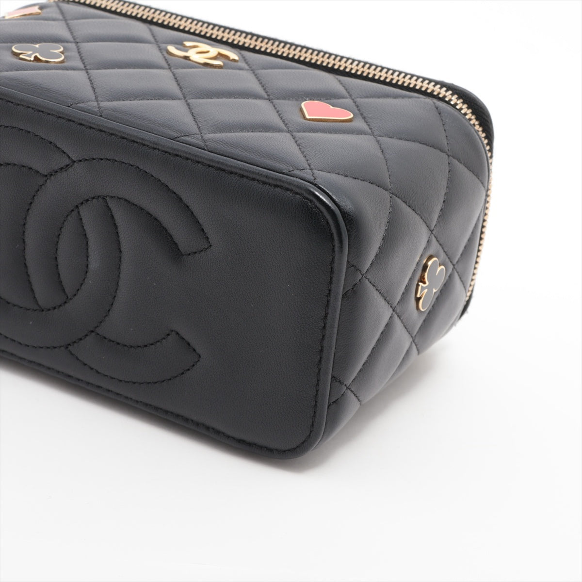 Coco Casino Small Lambskin Leather Quilted with Chain Vanity Case Handbag Black