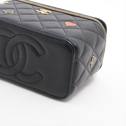Coco Casino Small Lambskin Leather Quilted with Chain Vanity Case Handbag Black