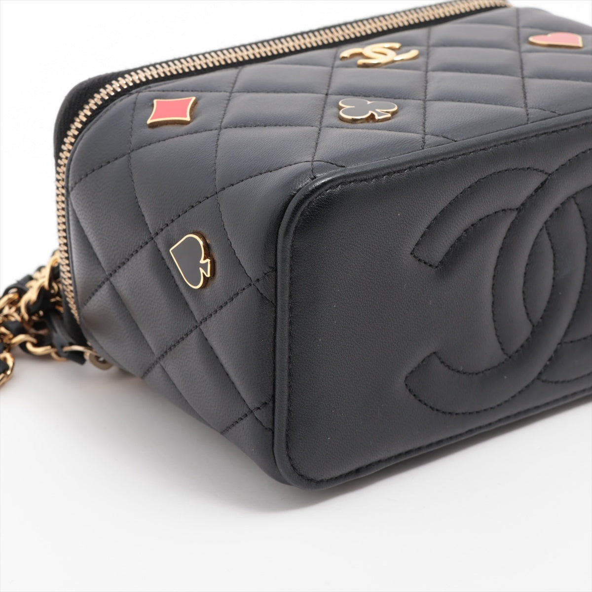 Coco Casino Small Lambskin Leather Quilted with Chain Vanity Case Handbag Black