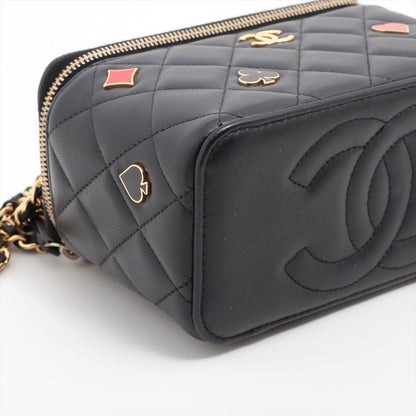 Coco Casino Small Lambskin Leather Quilted with Chain Vanity Case Handbag Black