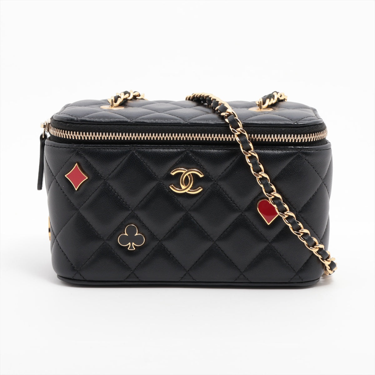 Coco Casino Small Lambskin Leather Quilted with Chain Vanity Case Handbag Black