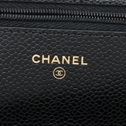 WOC Caviar Leather Quilted Flap Crossbody Black