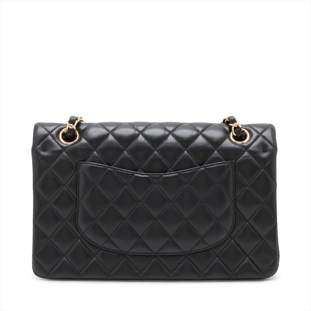 Classic Double Flap Medium Leather Matelassè Shoulder Bag Black