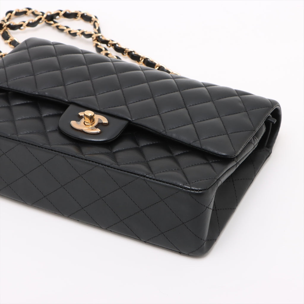 Classic Double Flap Medium Leather Matelassè Shoulder Bag Black