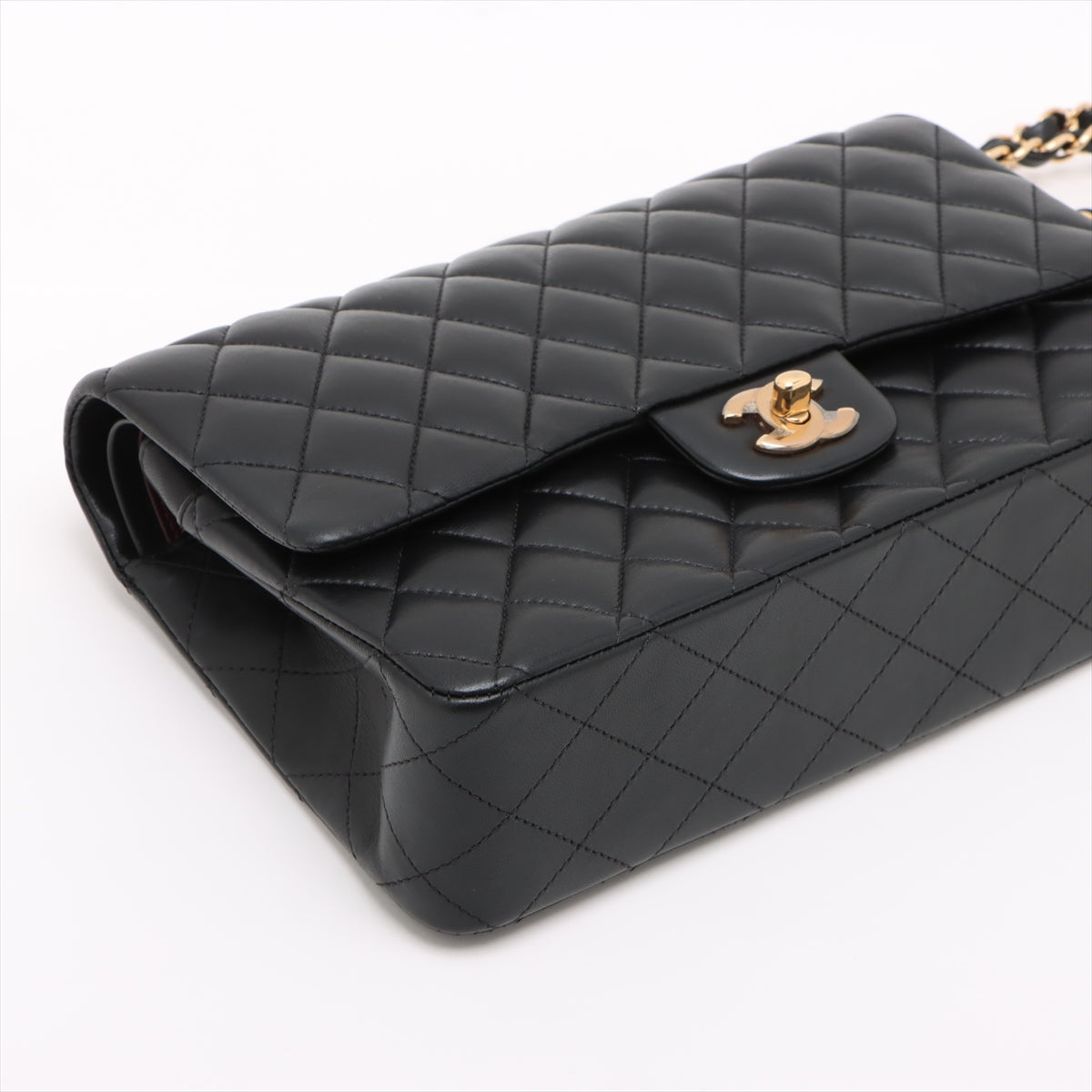 Classic Double Flap Medium Leather Matelassè Shoulder Bag Black