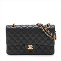 Classic Double Flap Medium Leather Matelassè Shoulder Bag Black