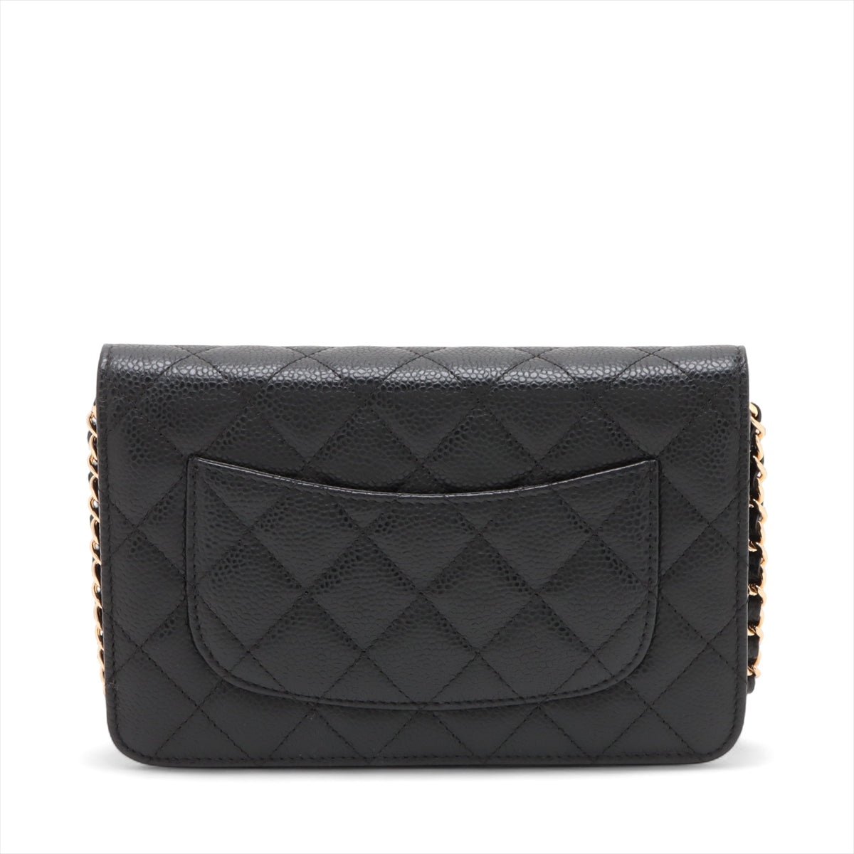 WOC Caviar Leather Quilted Flap Crossbody Black