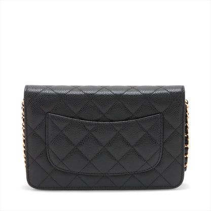 WOC Caviar Leather Quilted Flap Crossbody Black