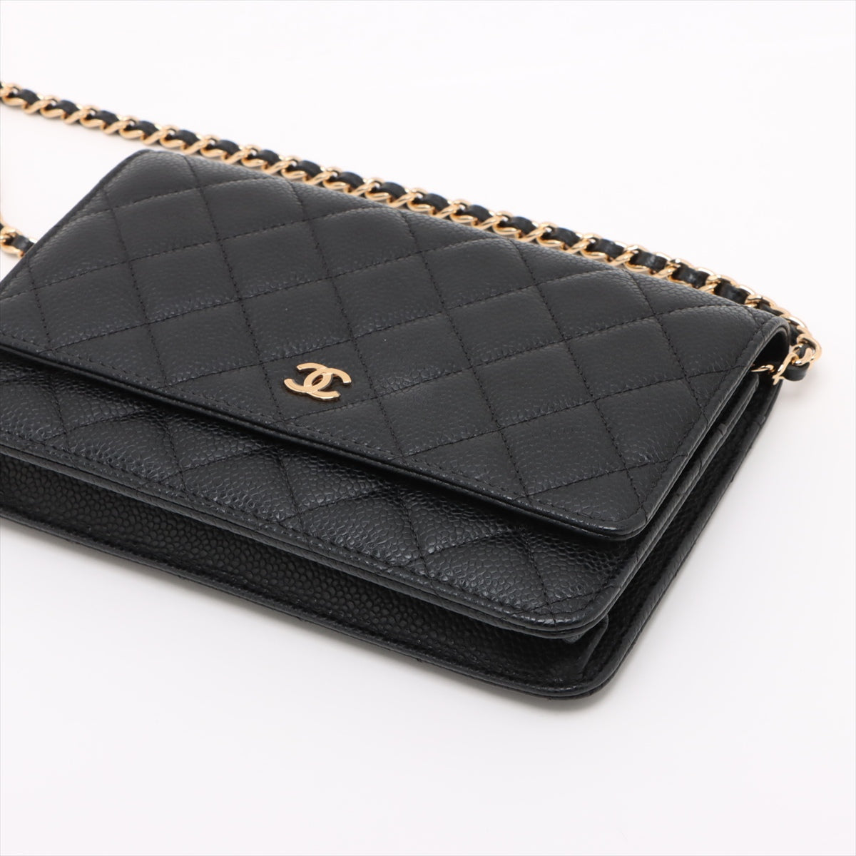 WOC Caviar Leather Quilted Flap Crossbody Black