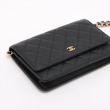 WOC Caviar Leather Quilted Flap Crossbody Black